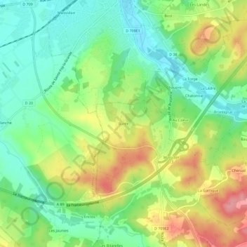 Buréeの地形図、標高、地勢