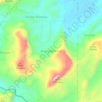 Ariang Bontangの地形図、標高、地勢