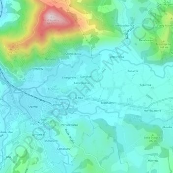 Larriaの地形図、標高、地勢
