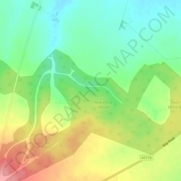 Caen Hillの地形図、標高、地勢
