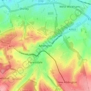 Addingtonの地形図、標高、地勢