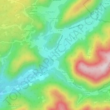Servanceの地形図、標高、地勢