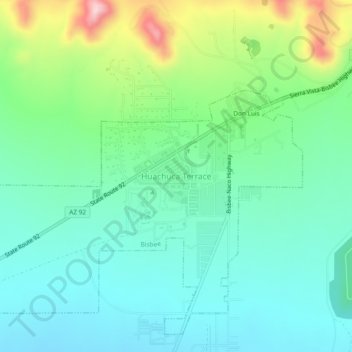 Huachuca Terraceの地形図、標高、地勢