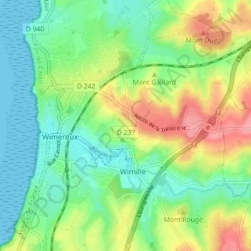 Waterzelleの地形図、標高、地勢