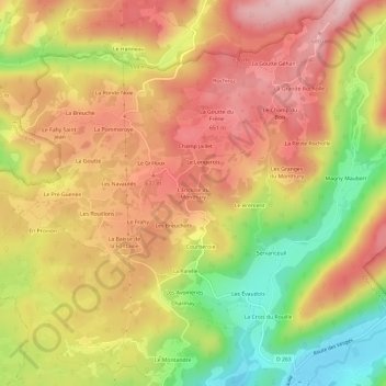L'Enclose du Monthuryの地形図、標高、地勢