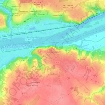 Champtoceauxの地形図、標高、地勢