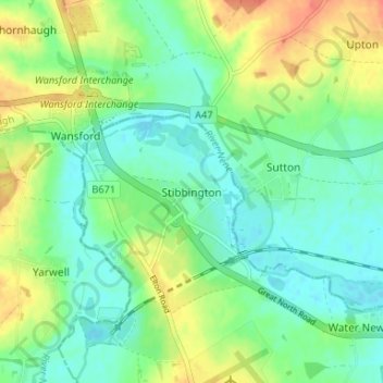 Stibbingtonの地形図、標高、地勢