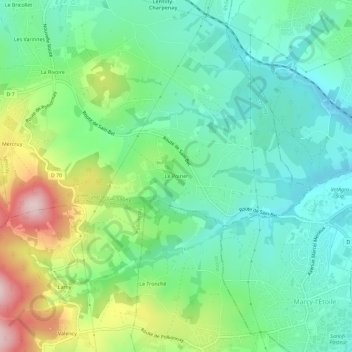 Le Poirierの地形図、標高、地勢