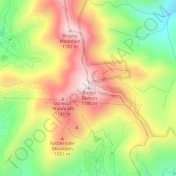 Boggs Bunionの地形図、標高、地勢