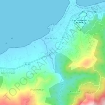 Bourchaidの地形図、標高、地勢