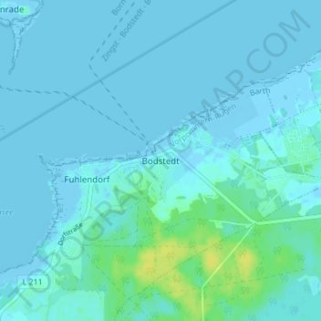 Bodstedtの地形図、標高、地勢