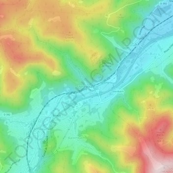 Tommelsbachの地形図、標高、地勢