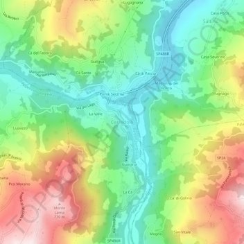 Cerredoloの地形図、標高、地勢