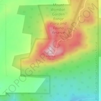Mount Wombatの地形図、標高、地勢