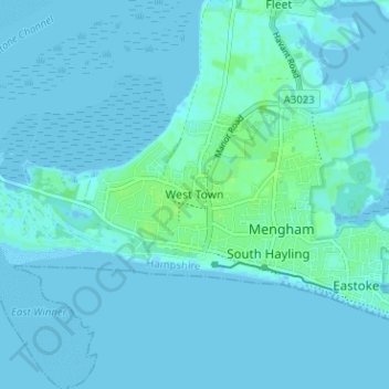 West Townの地形図、標高、地勢