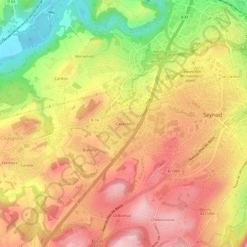 Césardesの地形図、標高、地勢