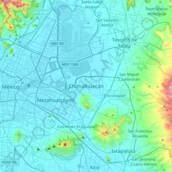Chimalhuacánの地形図、標高、地勢