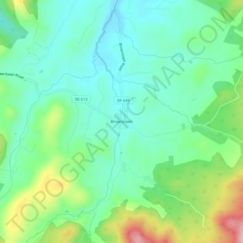 Browntownの地形図、標高、地勢