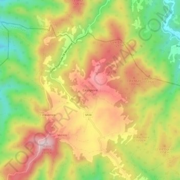 Castiglioneの地形図、標高、地勢