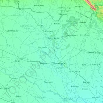 Gorakhpurの地形図、標高、地勢