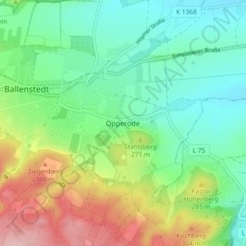 Opperodeの地形図、標高、地勢