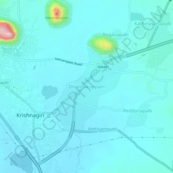 Dhandakuppamの地形図、標高、地勢