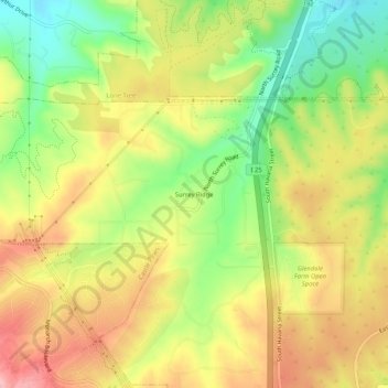 Surrey Ridgeの地形図、標高、地勢