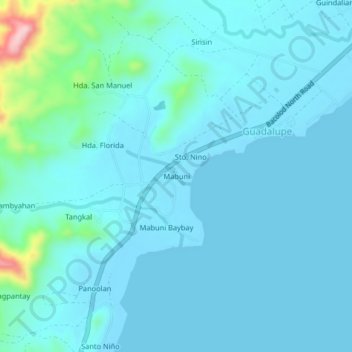 Mabuniの地形図、標高、地勢