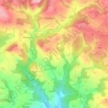 Priehetsbergの地形図、標高、地勢