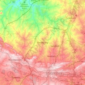 Randburgの地形図、標高、地勢