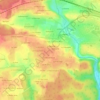 Odeの地形図、標高、地勢