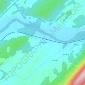 Horningfordの地形図、標高、地勢
