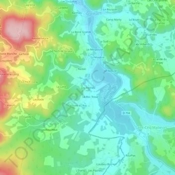 Les Treillesの地形図、標高、地勢