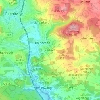 Reisachの地形図、標高、地勢