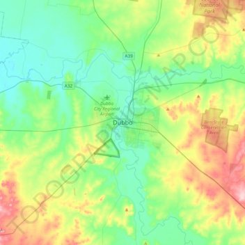 Dubboの地形図、標高、地勢