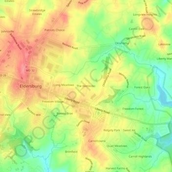 The Hemlocksの地形図、標高、地勢