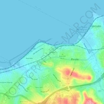 Gateleyの地形図、標高、地勢