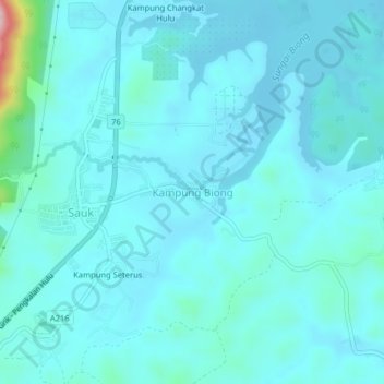 Kampung Biongの地形図、標高、地勢