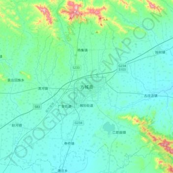 方城县の地形図、標高、地勢