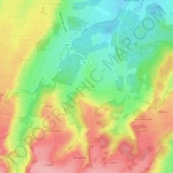 Bayersriedの地形図、標高、地勢