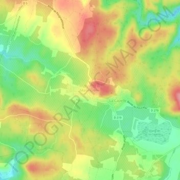 Masmolèneの地形図、標高、地勢