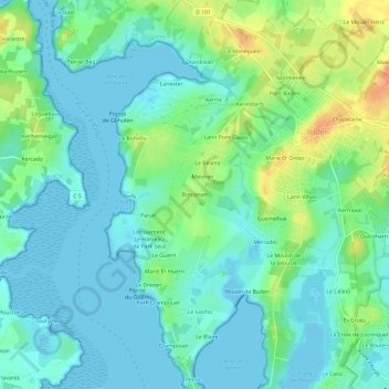 Botconanの地形図、標高、地勢