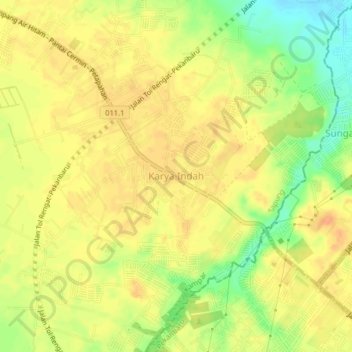 Karya Indahの地形図、標高、地勢