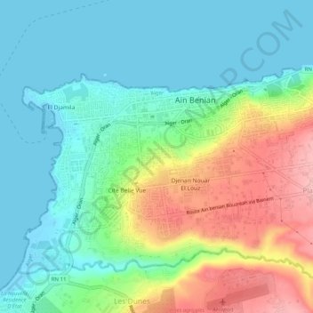 Cité belle vueの地形図、標高、地勢