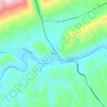 Holstonの地形図、標高、地勢