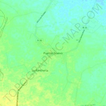Pueblo Nuevoの地形図、標高、地勢