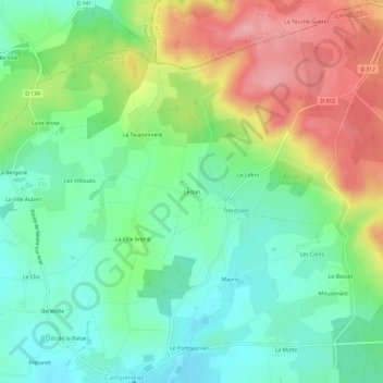 Leslanの地形図、標高、地勢