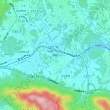寺野前の地形図、標高、地勢