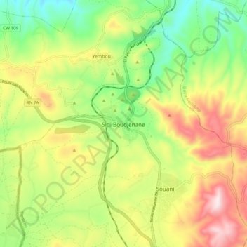 Sidi Boudjenaneの地形図、標高、地勢