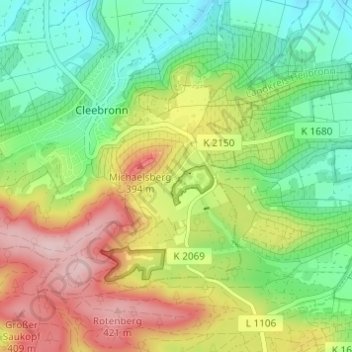 Treffentrillの地形図、標高、地勢